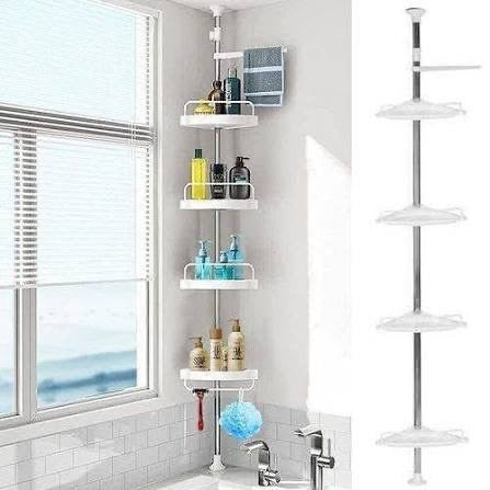 Support de Rangement d’Angle pour Salle de Bain Télescopique en Acier Inoxydable