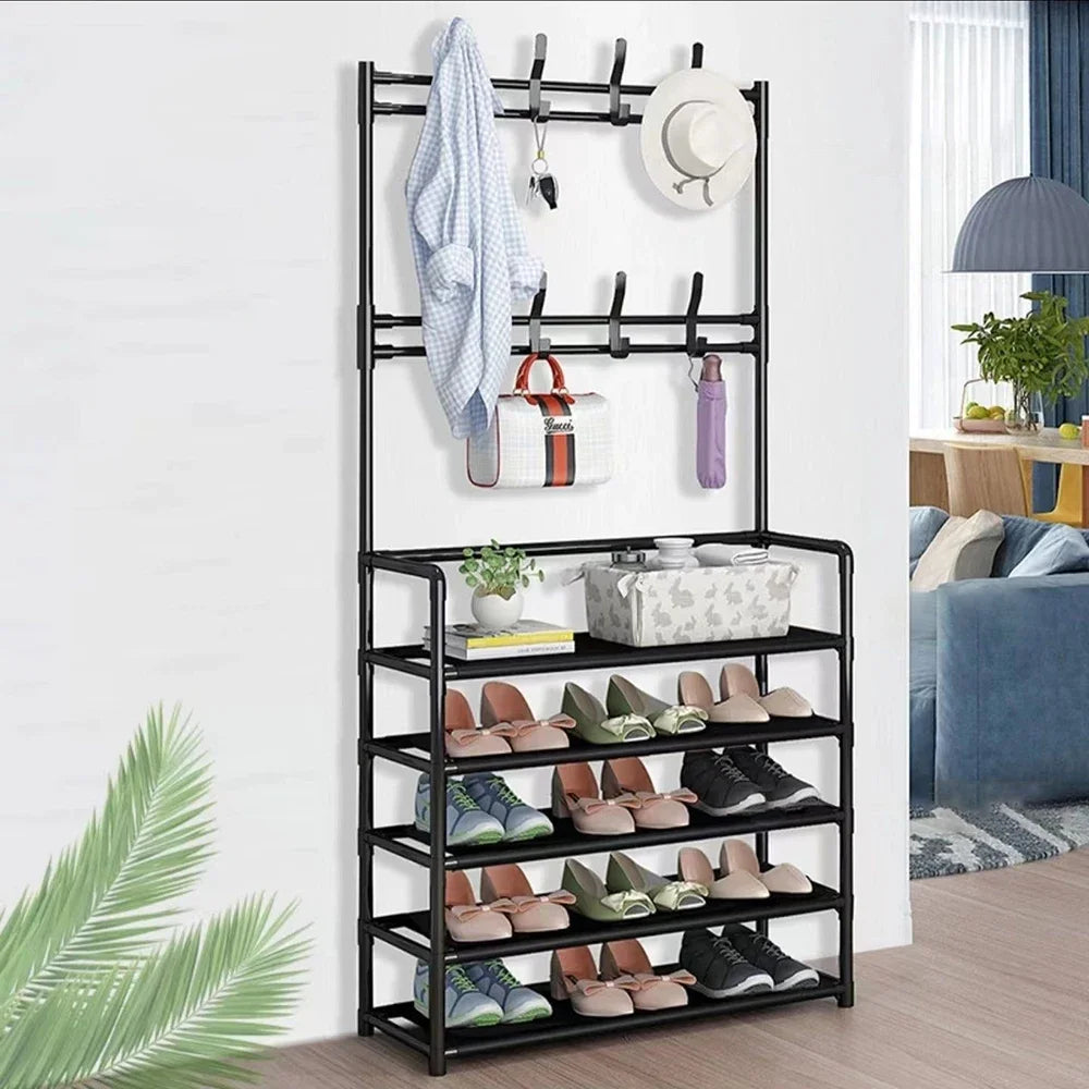 Étagère de Rangement Multifonction en Métal avec Crochets