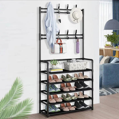 Étagère de Rangement Multifonction en Métal avec Crochets