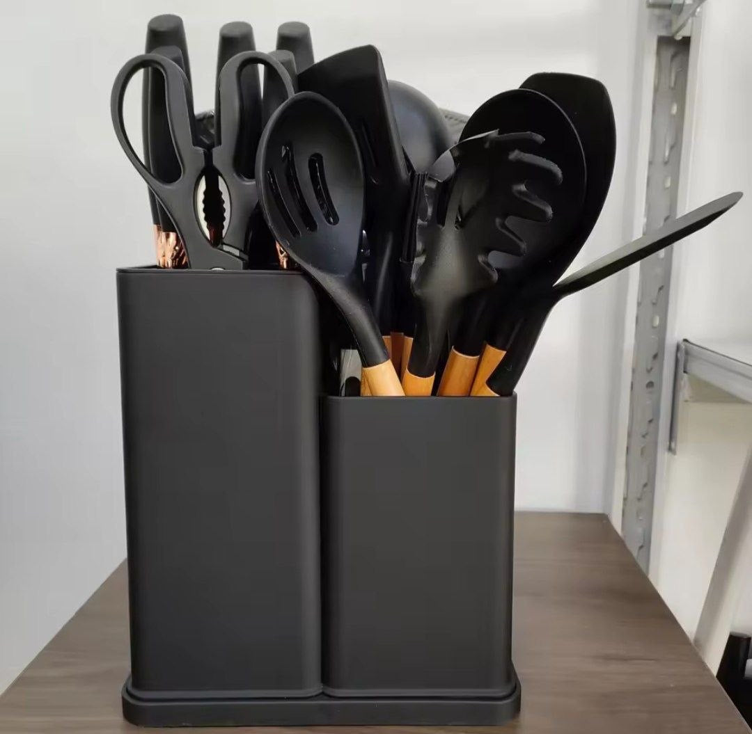 Ensemble 19 Pièces de Couteaux et Ustensiles de Cuisine en Silicone