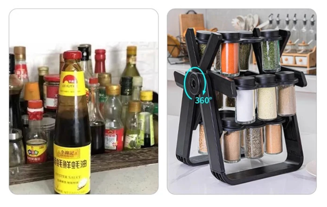 Ensemble de 18 Pots à Épices avec Support Rotatif 360°