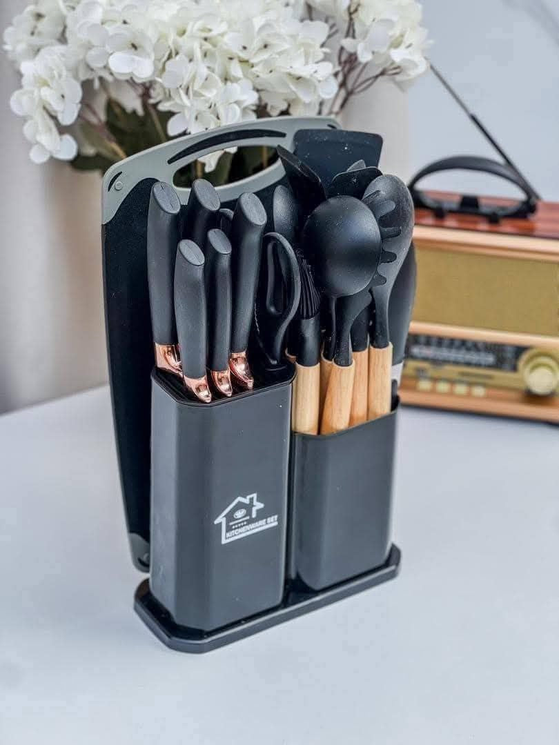 Ensemble 19 Pièces de Couteaux et Ustensiles de Cuisine en Silicone