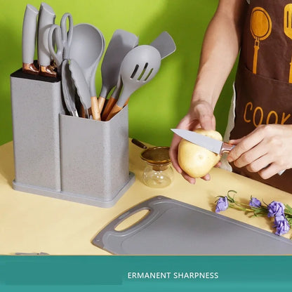 Ensemble 19 Pièces de Couteaux et Ustensiles de Cuisine en Silicone