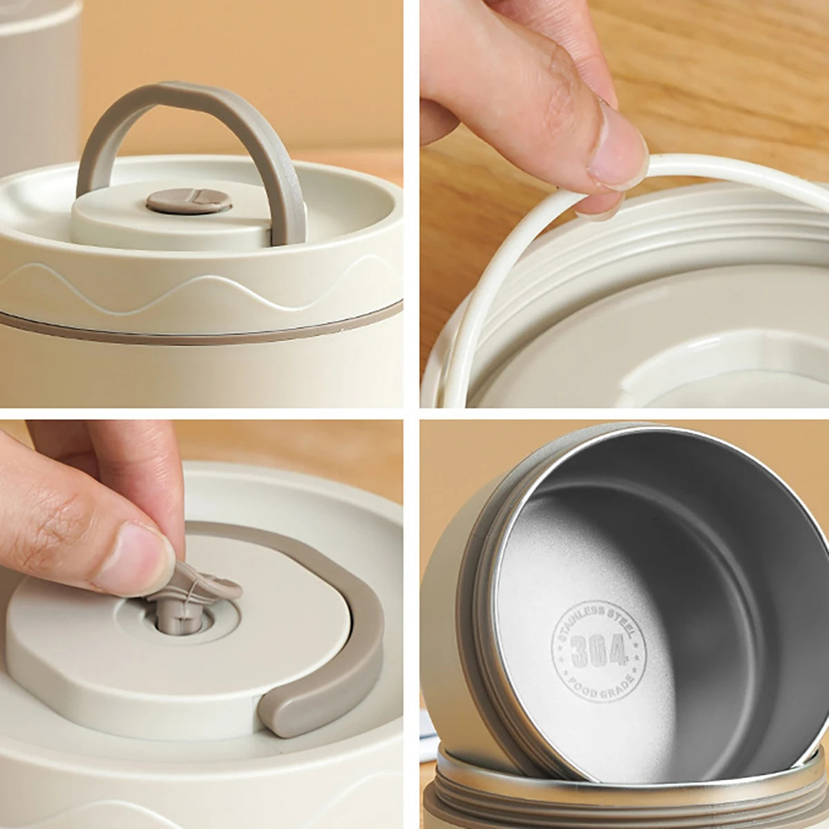 4 Boîtes à Lunch Isotherme en Acier Inoxydable – Ensemble Empilable avec Sac