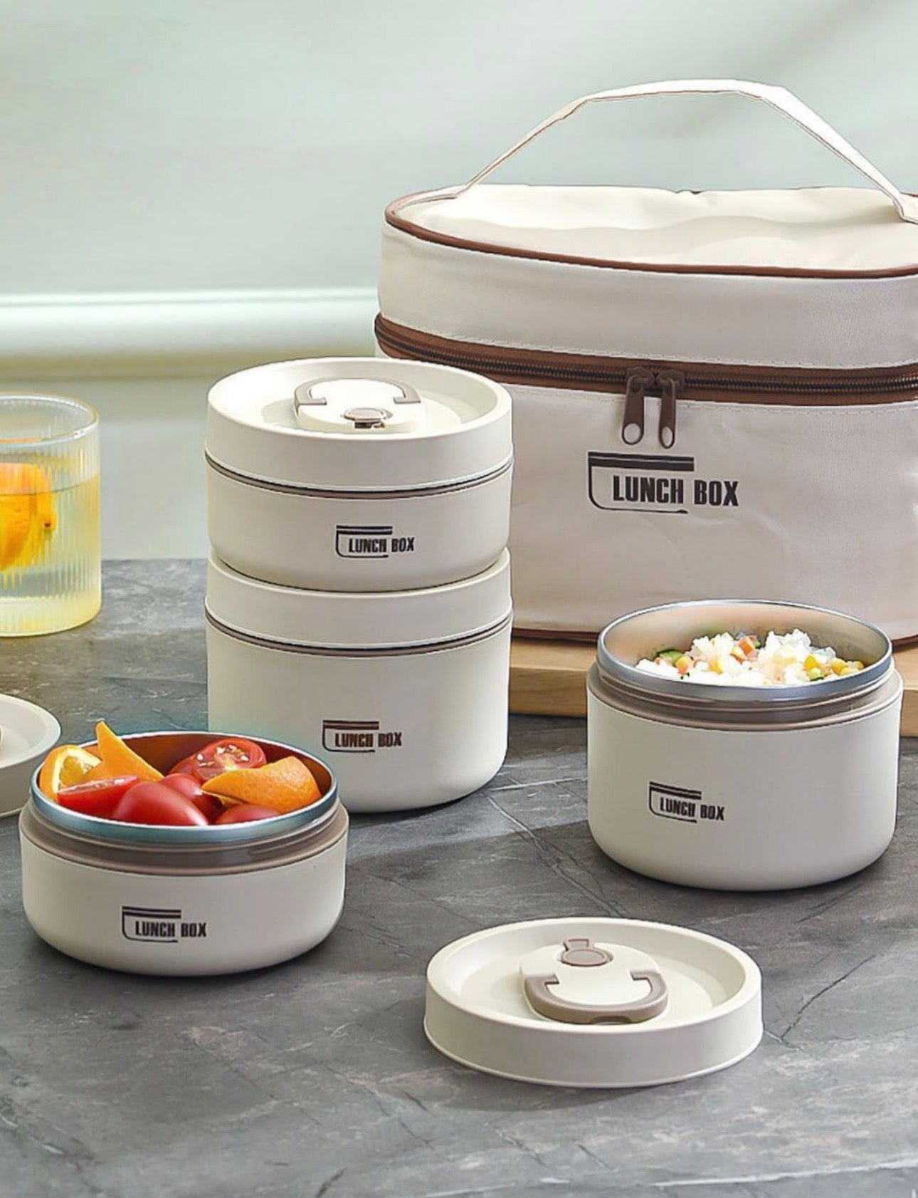 4 Boîtes à Lunch Isotherme en Acier Inoxydable – Ensemble Empilable avec Sac