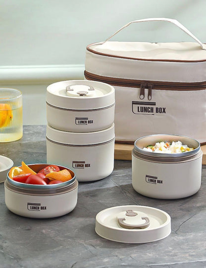 4 Boîtes à Lunch Isotherme en Acier Inoxydable – Ensemble Empilable avec Sac