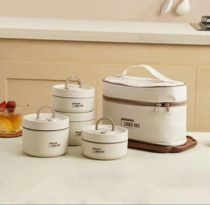 4 Boîtes à Lunch Isotherme en Acier Inoxydable – Ensemble Empilable avec Sac