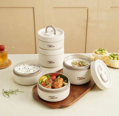 4 Boîtes à Lunch Isotherme en Acier Inoxydable – Ensemble Empilable avec Sac