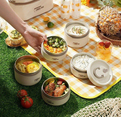 4 Boîtes à Lunch Isotherme en Acier Inoxydable – Ensemble Empilable avec Sac