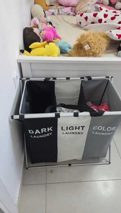 Panier à Linge 3 Compartiments – Pliable et Résistant