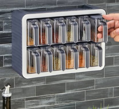 Set de 12 pots à épices avec support, couvercle auto-adhésif, cuillère intégrée et étiquettes – Pots à épices avec poignée