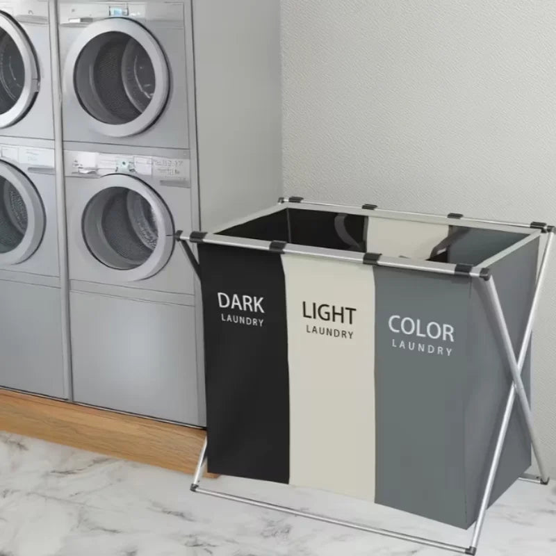 Panier à Linge 3 Compartiments – Pliable et Résistant