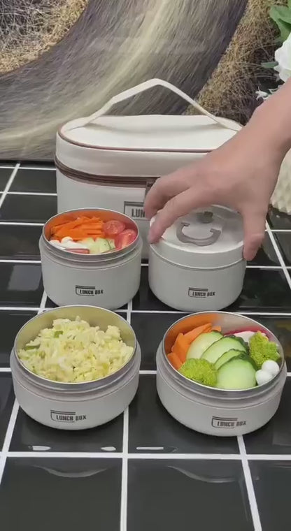 4 Boîtes à Lunch Isotherme en Acier Inoxydable – Ensemble Empilable avec Sac