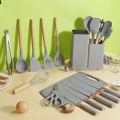 Ensemble 19 Pièces de Couteaux et Ustensiles de Cuisine en Silicone