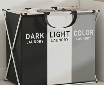 Panier à Linge 3 Compartiments – Pliable et Résistant